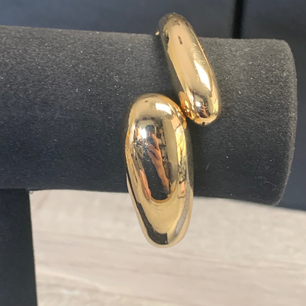 Gold Tone Sculptural Bypass Hinge Bangle Bracelet Modern Statement Jewelry